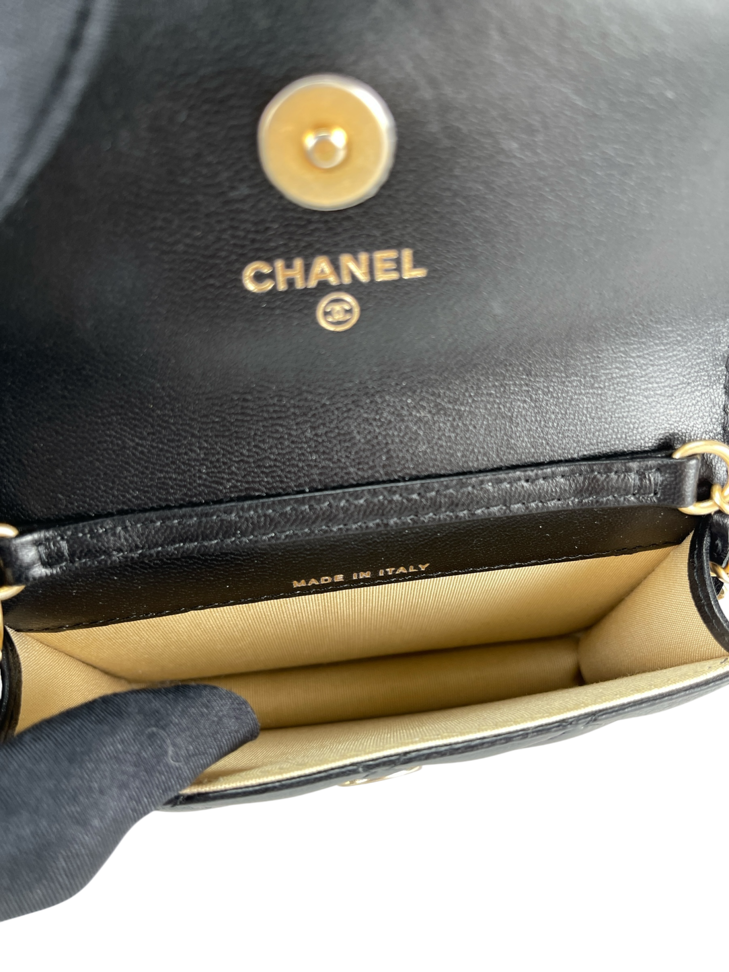 CHANEL - Black Mini Quilted Lambskin Pearl Crush Clutch With Chain