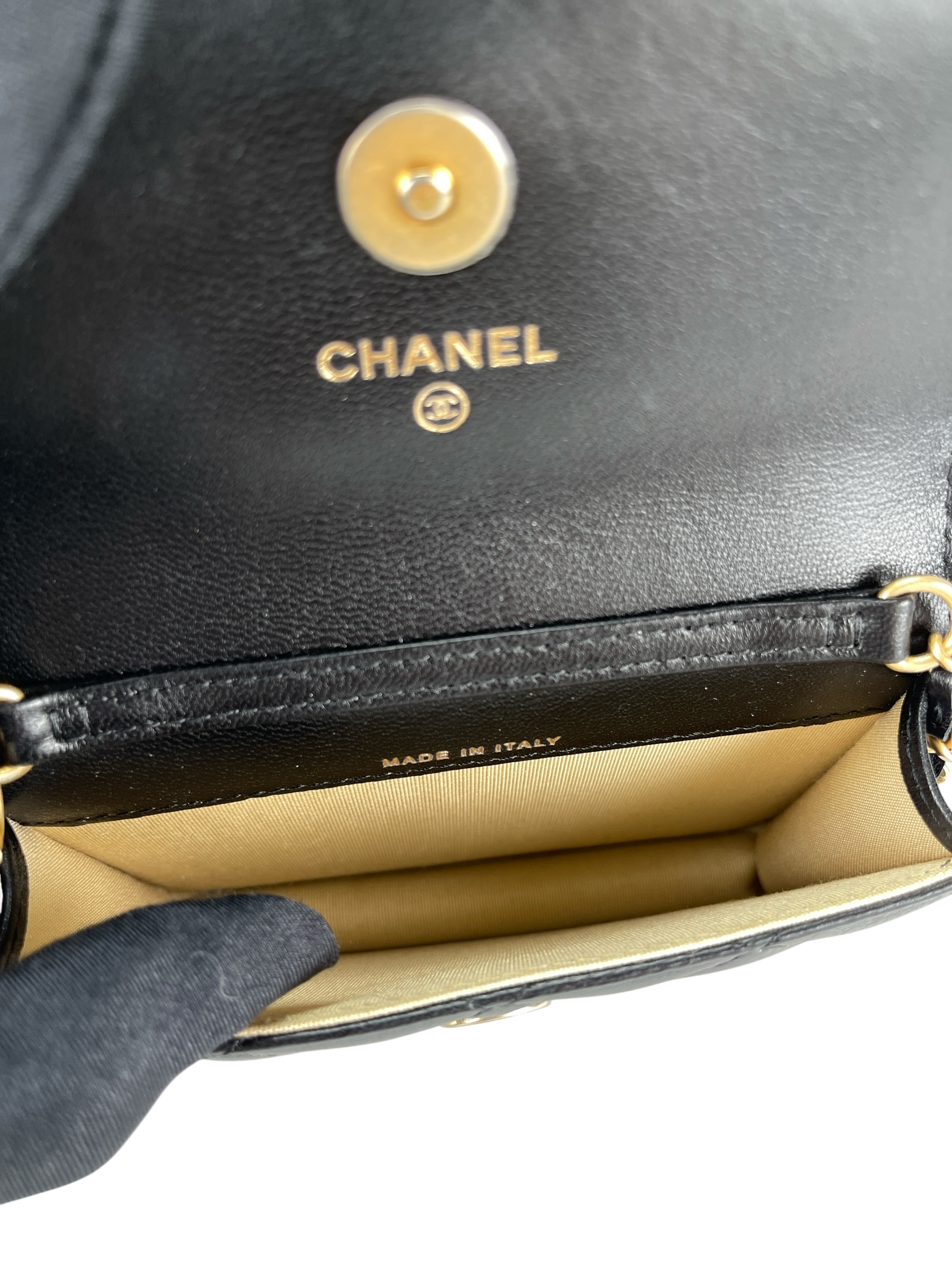CHANEL - Black Mini Quilted Lambskin Pearl Crush Clutch With Chain