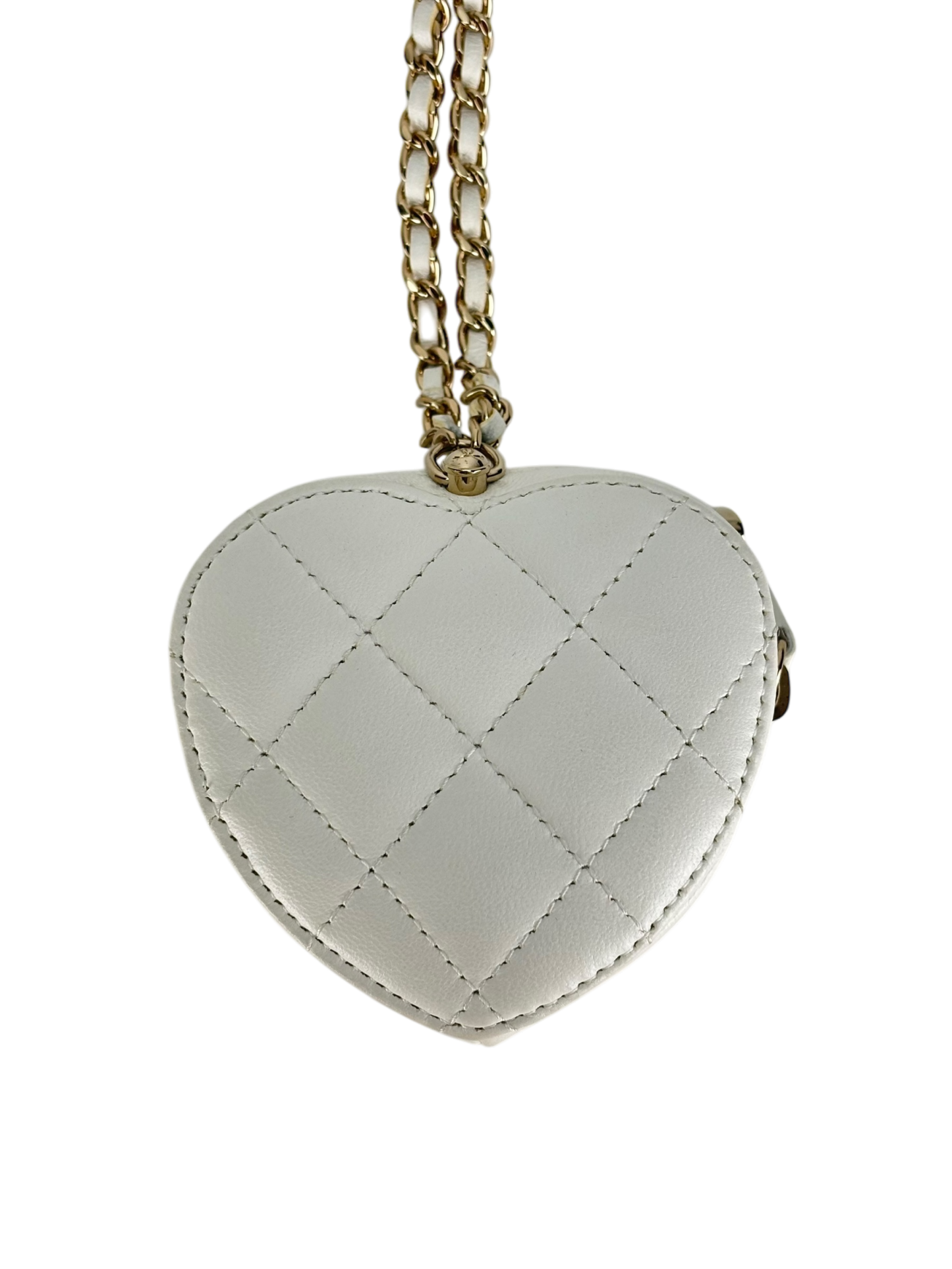 CHANEL - White Lambskin Heart Pouch Matelasse Chain Shoulder Bag