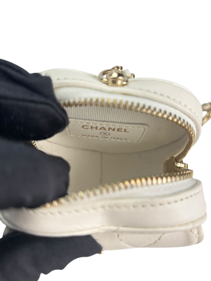 CHANEL - White Lambskin Heart Pouch Matelasse Chain Shoulder Bag