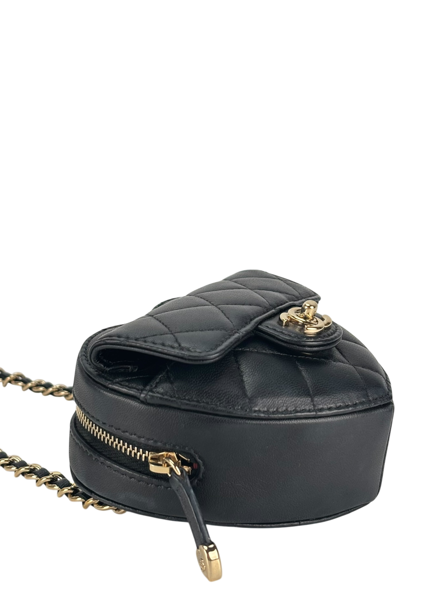 CHANEL - Black Lambskin Heart Pouch Matelasse Chain Shoulder Bag
