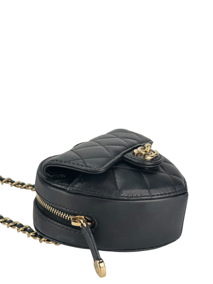 CHANEL - Black Lambskin Heart Pouch Matelasse Chain Shoulder Bag