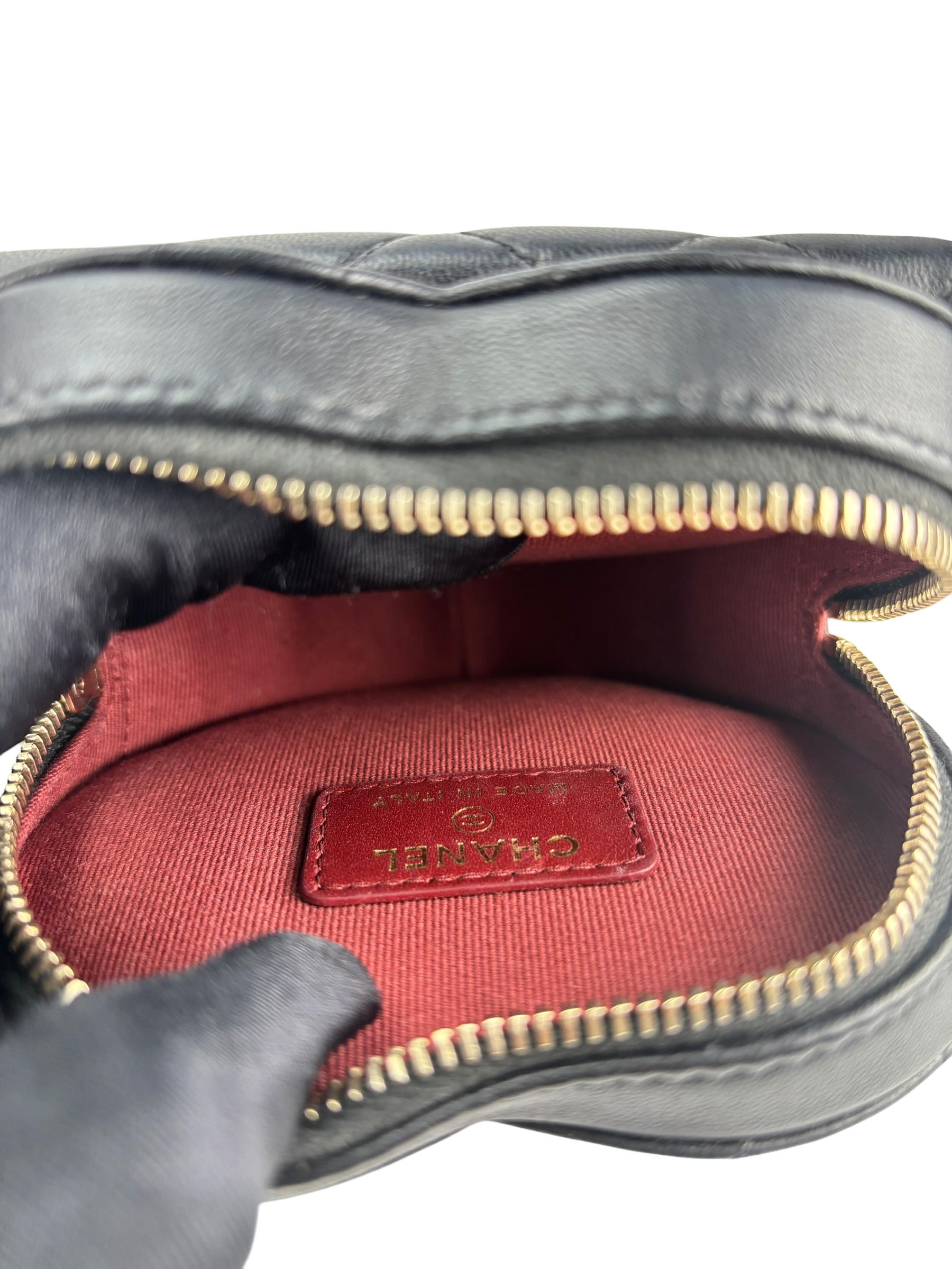 CHANEL - Black Lambskin Heart Pouch Matelasse Chain Shoulder Bag