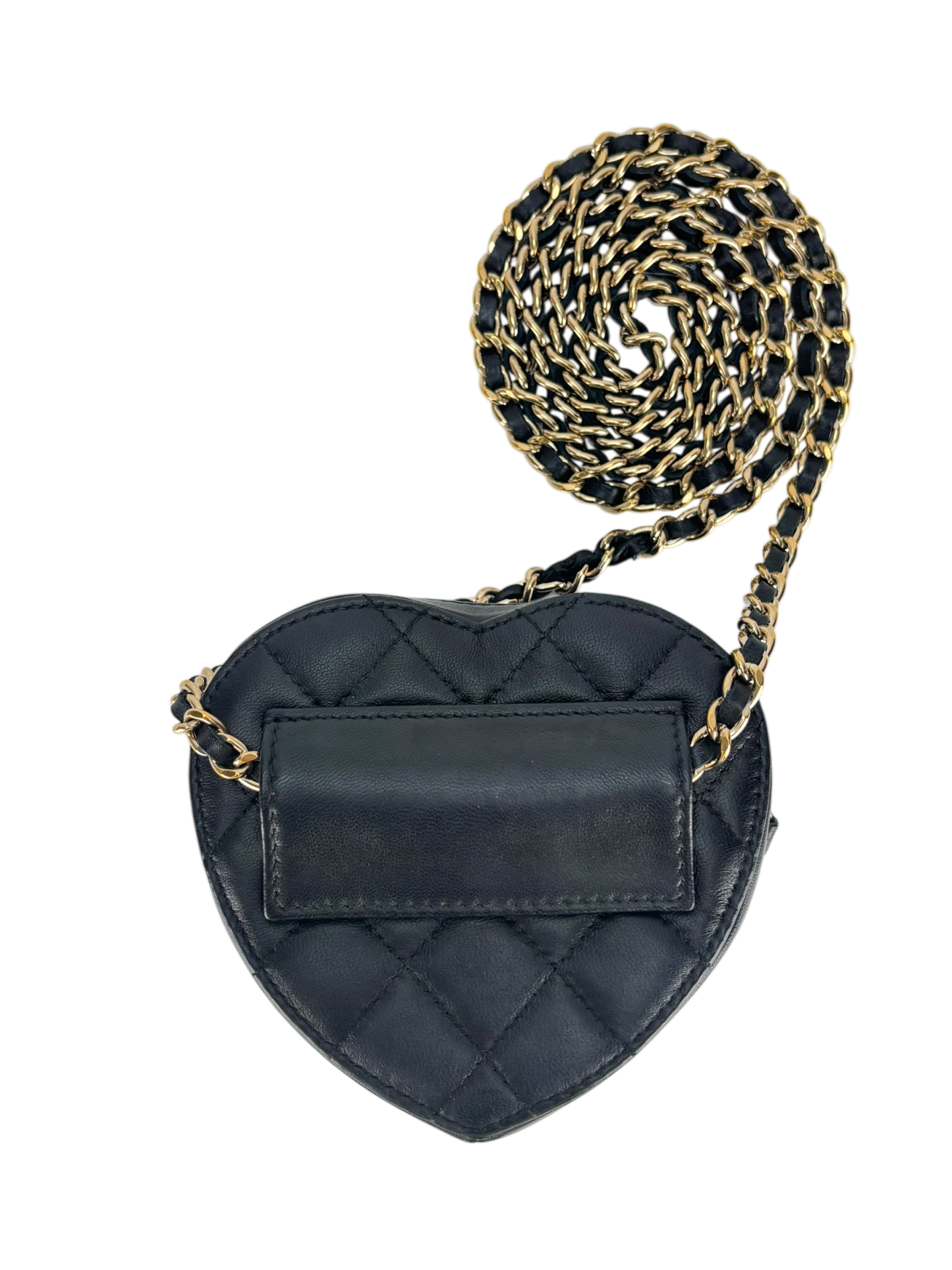 CHANEL - Black Lambskin Heart Pouch Matelasse Chain Shoulder Bag