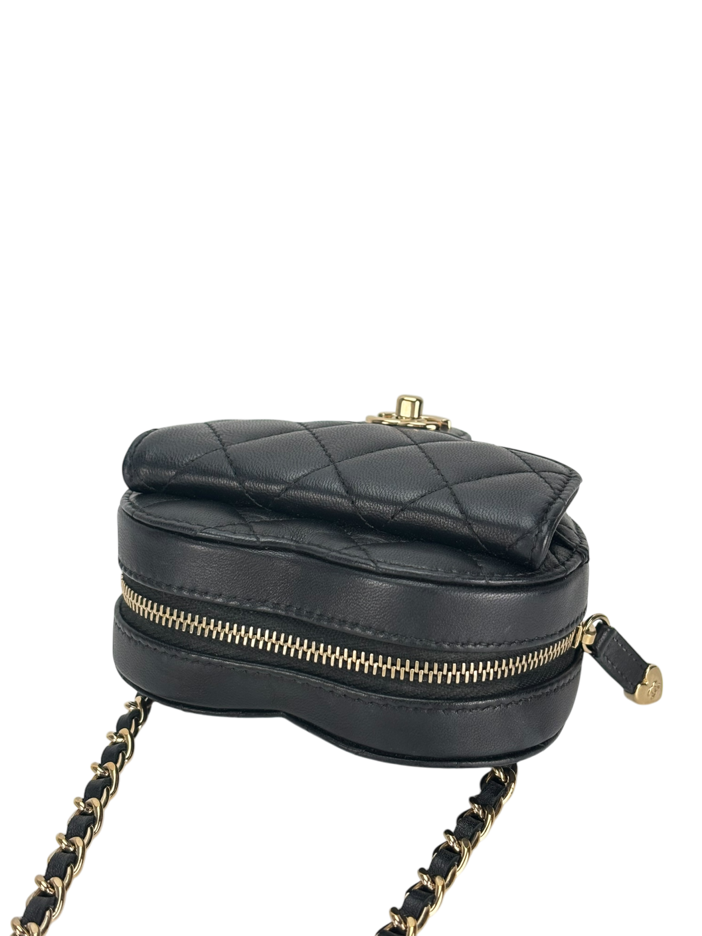 CHANEL - Black Lambskin Heart Pouch Matelasse Chain Shoulder Bag