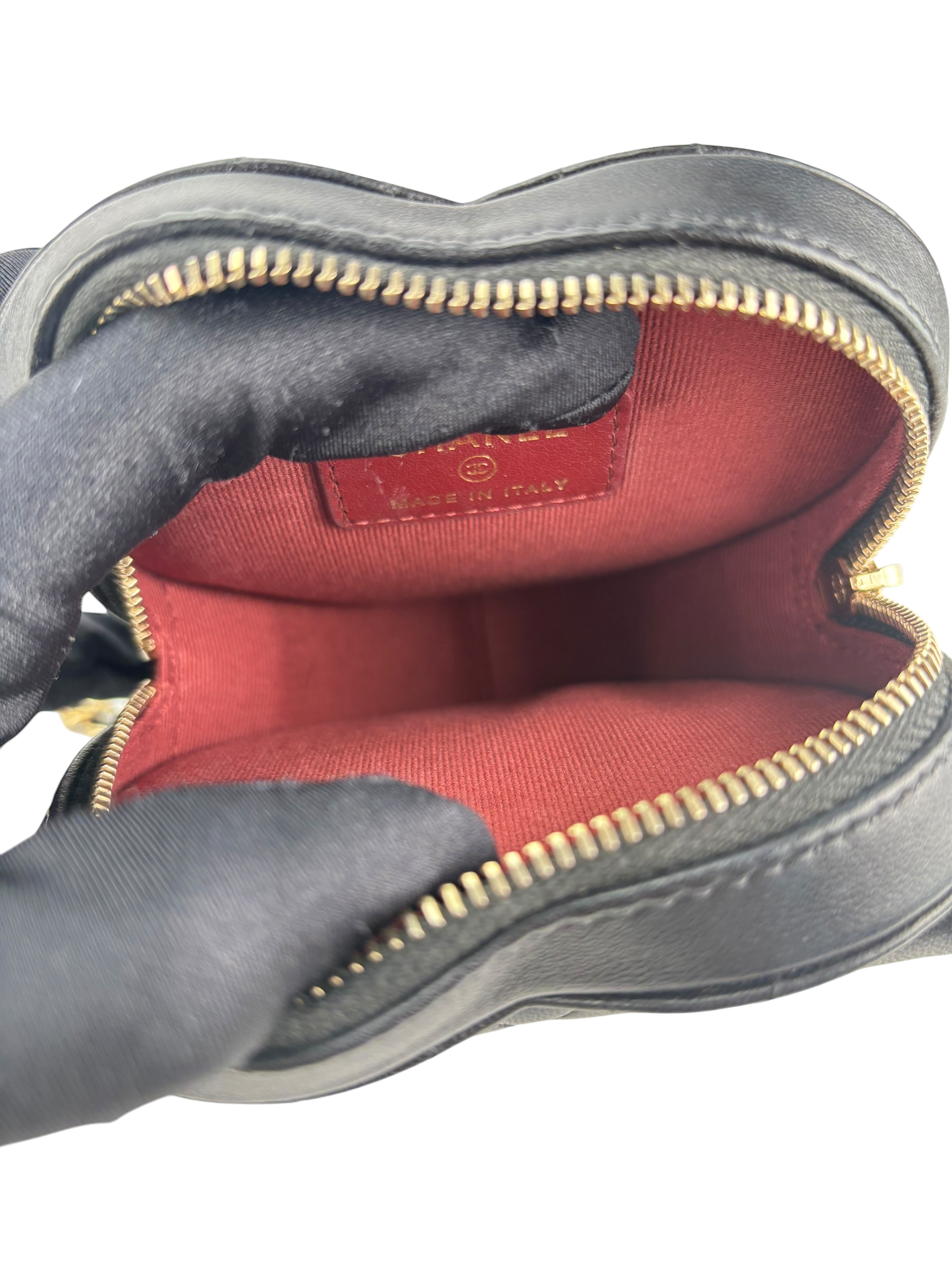 CHANEL - Black Lambskin Heart Pouch Matelasse Chain Shoulder Bag