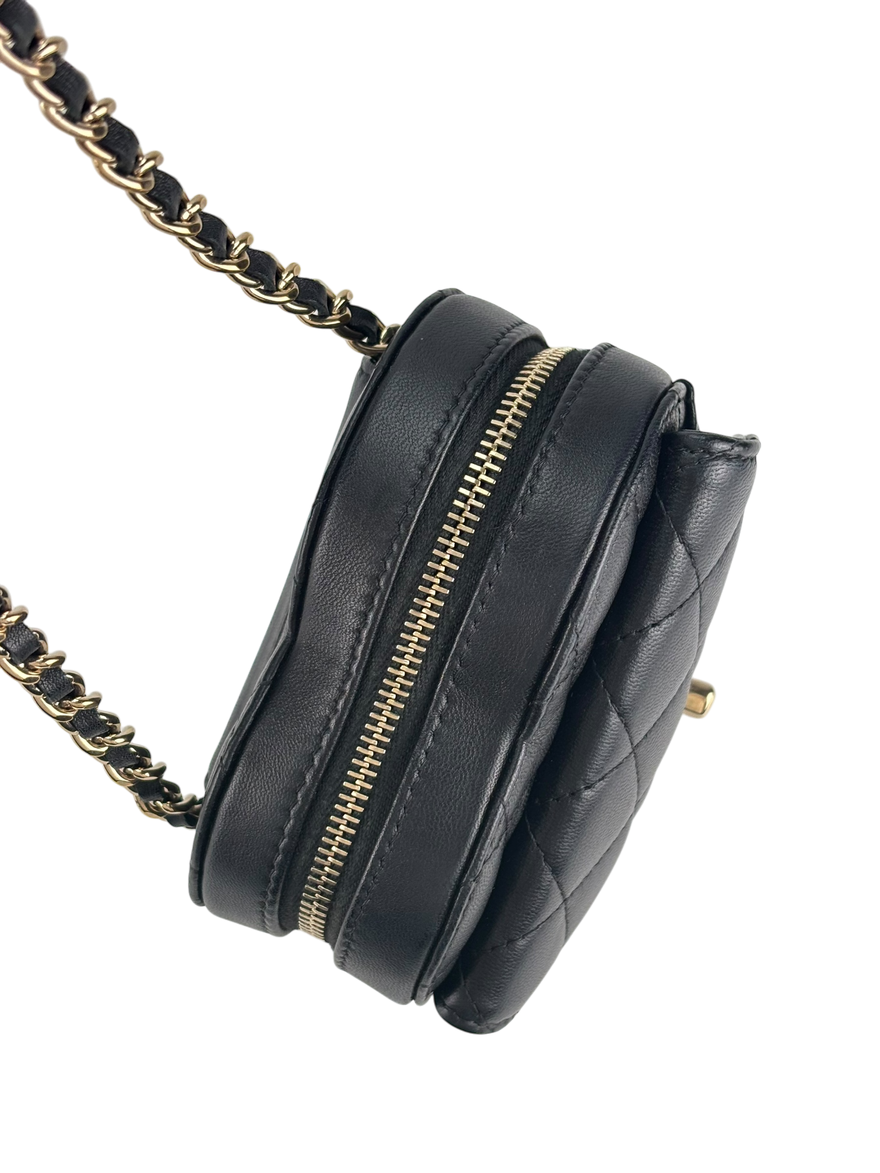 CHANEL - Black Lambskin Heart Pouch Matelasse Chain Shoulder Bag