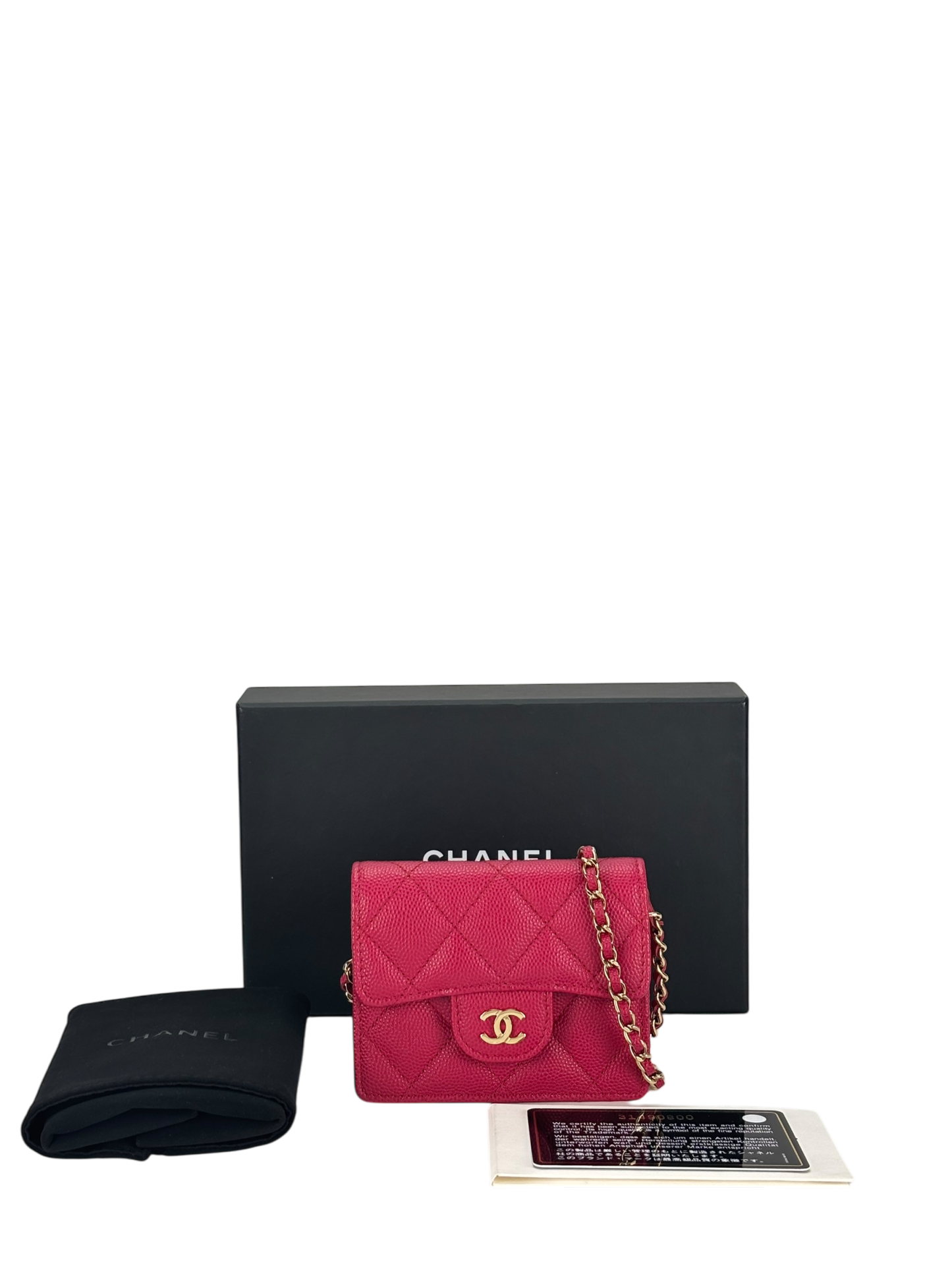 CHANEL - Red Caviar Skin Chain Wallet Matelasse Compact Wallet 