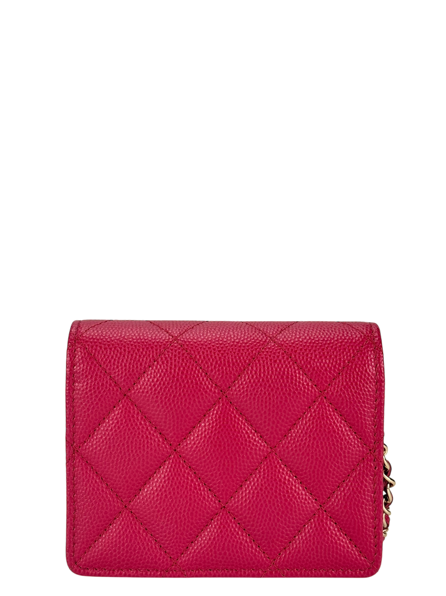 CHANEL - Red Caviar Skin Chain Wallet Matelasse Compact Wallet 