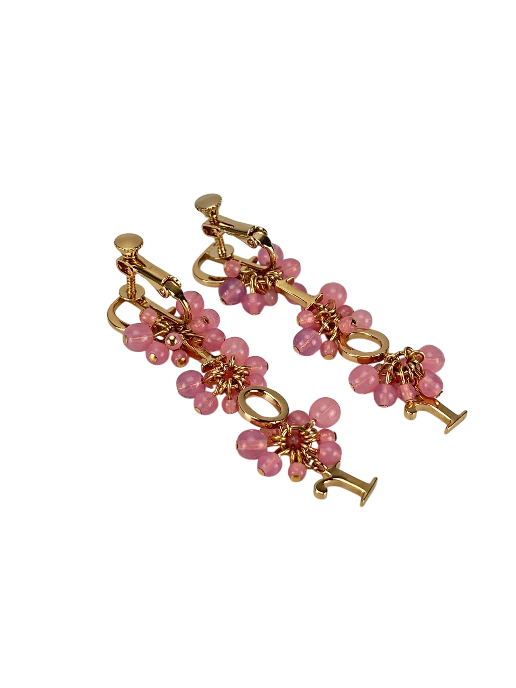 CHRISTIAN DIOR - GP Pink Beads Dior Logo Earrings
