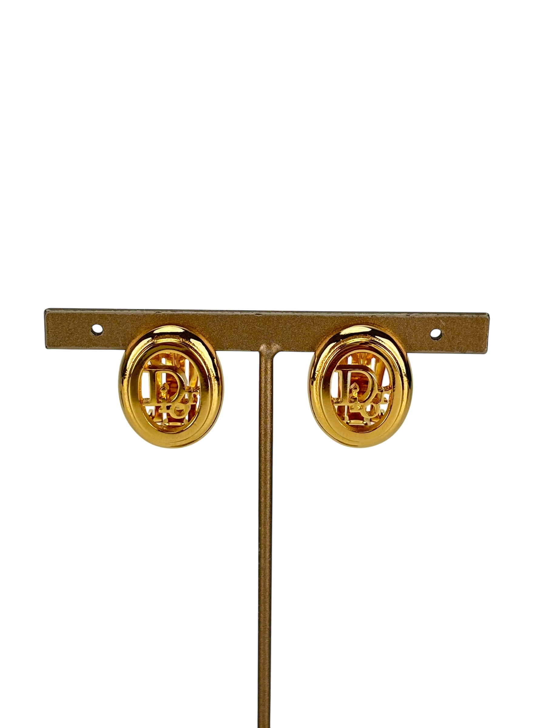 CHRISTIAN DIOR - Gold Circle CD logo earrings