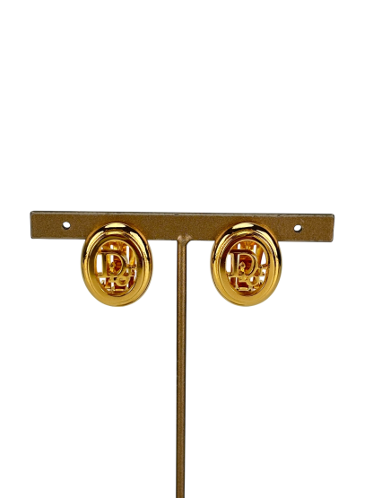 CHRISTIAN DIOR - Gold Circle CD logo earrings
