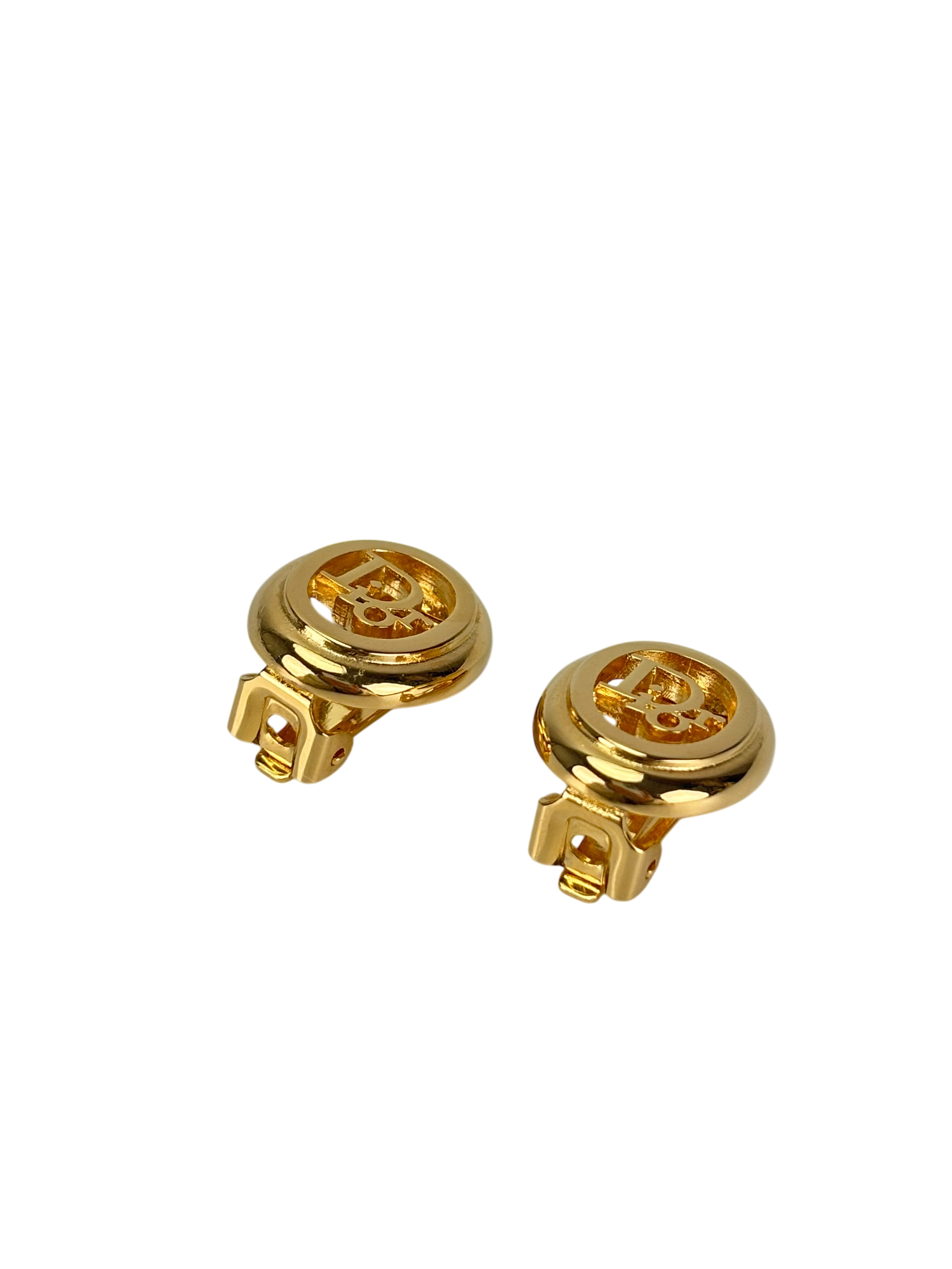 CHRISTIAN DIOR - Gold Circle CD logo earrings