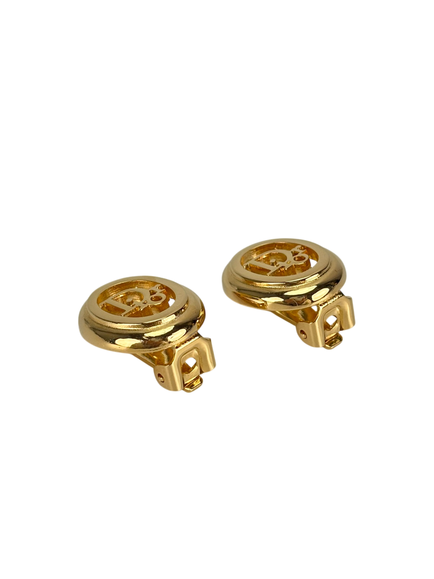 CHRISTIAN DIOR - Gold Circle CD logo earrings