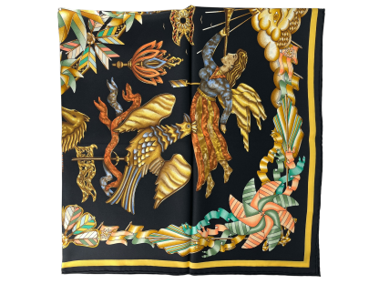 HERMES - Black Multicolor Les Girouettes Scarf 90　