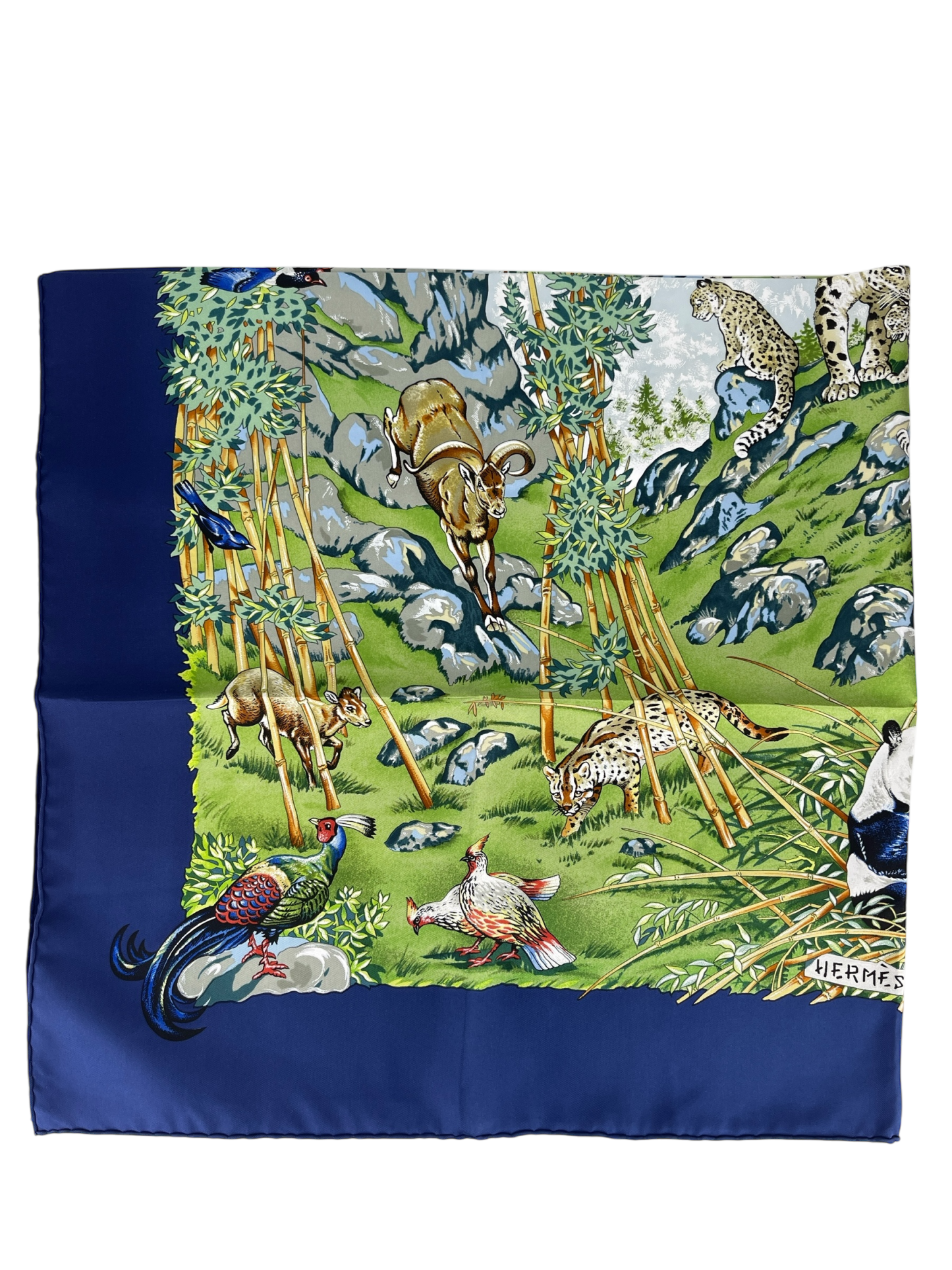 HERMES - Carre 90 SICHUAN Silk Blue Scarf 90