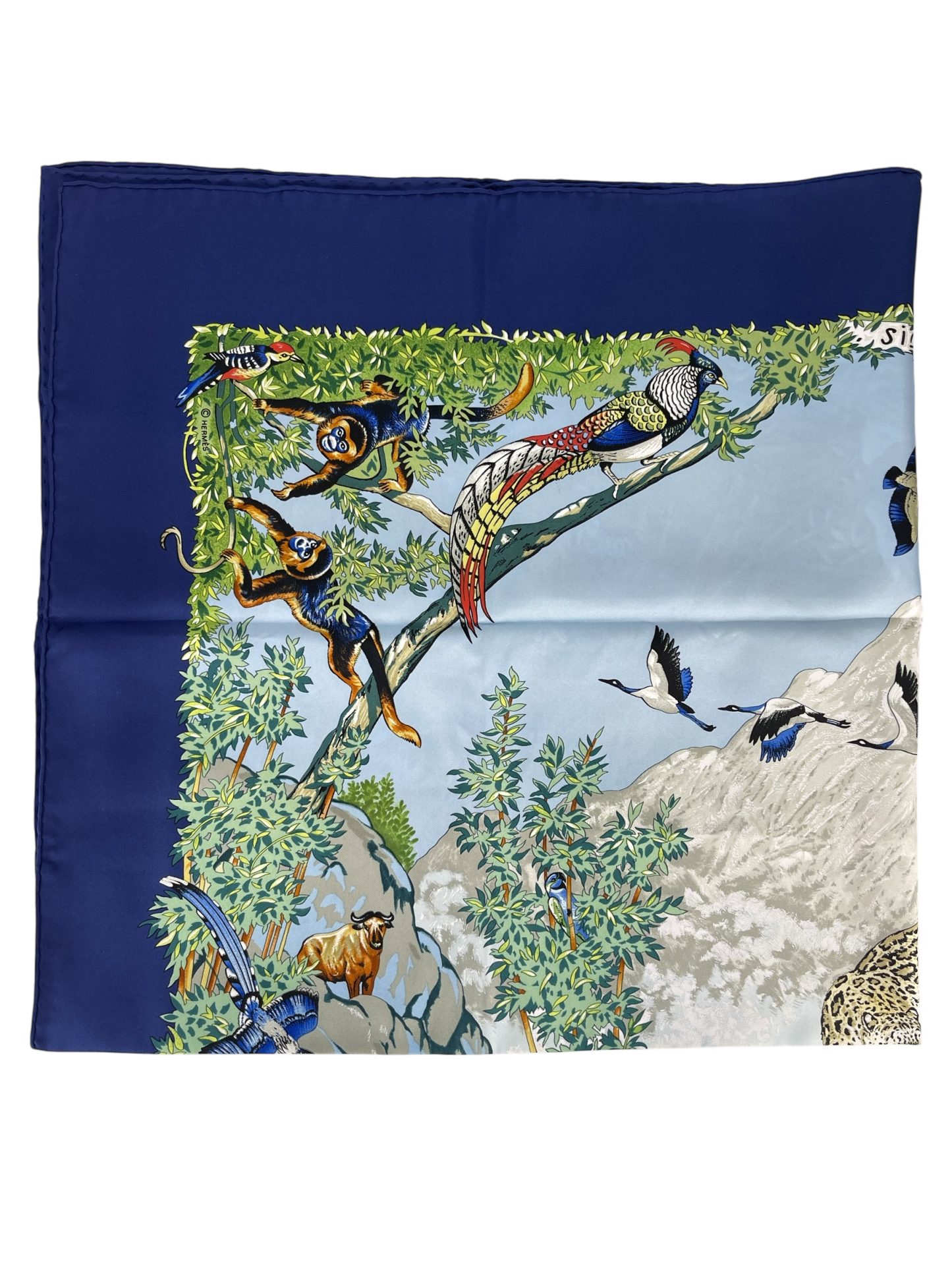 HERMES - Carre 90 SICHUAN Silk Blue Scarf 90