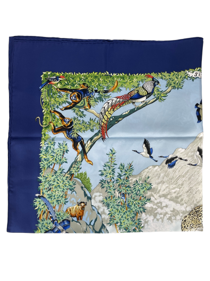 HERMES - Carre 90 SICHUAN Silk Blue Scarf 90