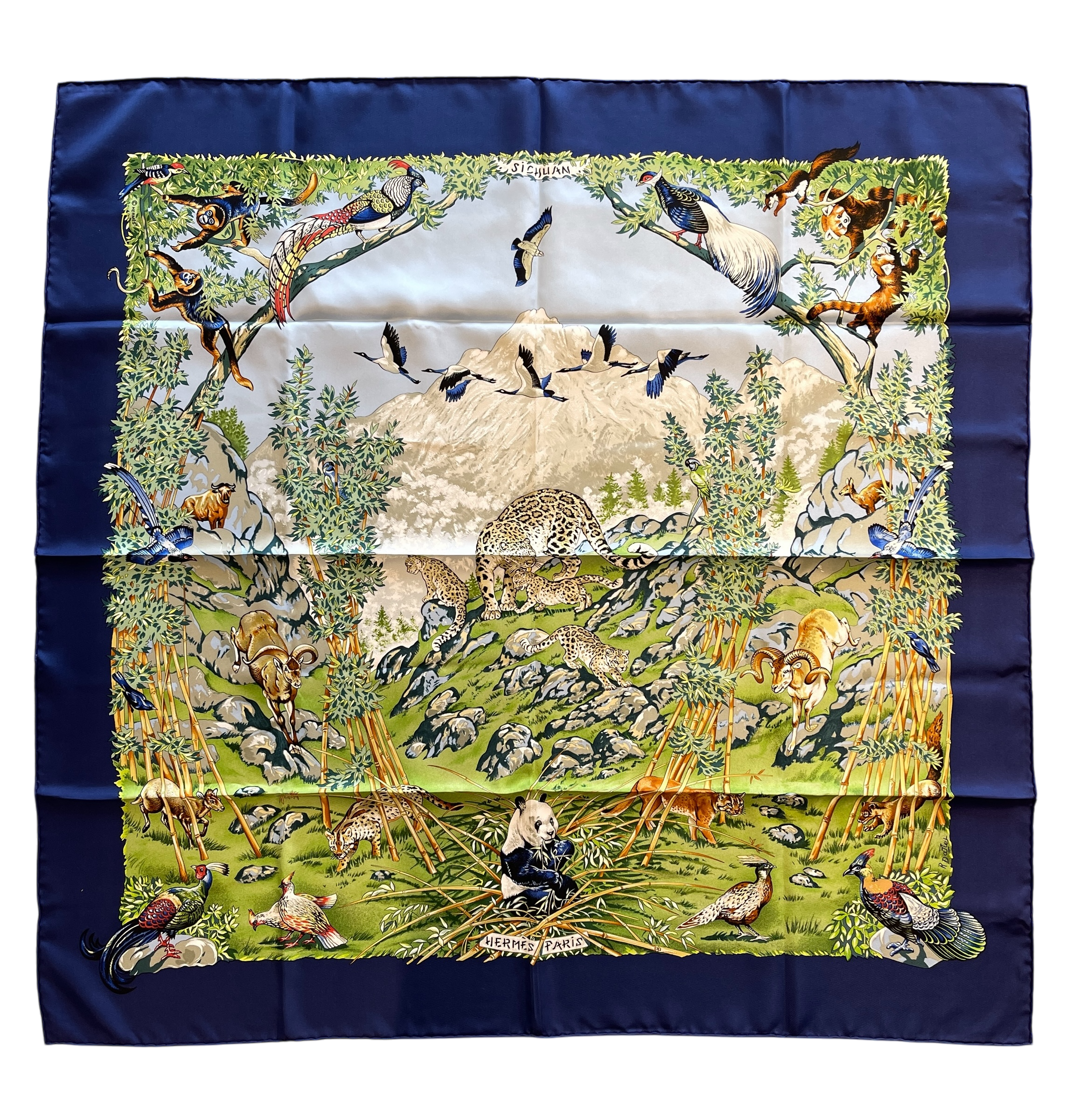 HERMES - Carre 90 SICHUAN Silk Blue Scarf 90