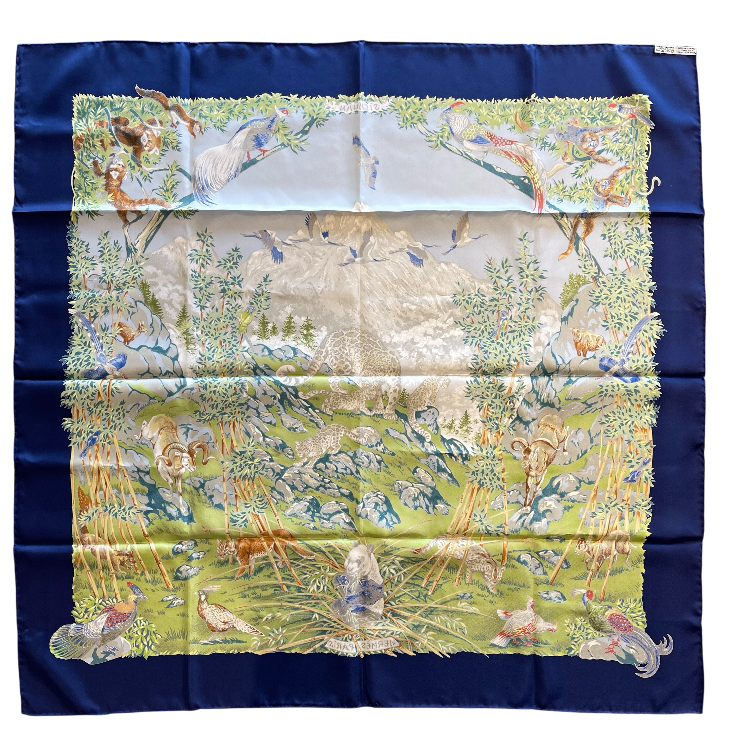HERMES - Carre 90 SICHUAN Silk Blue Scarf 90