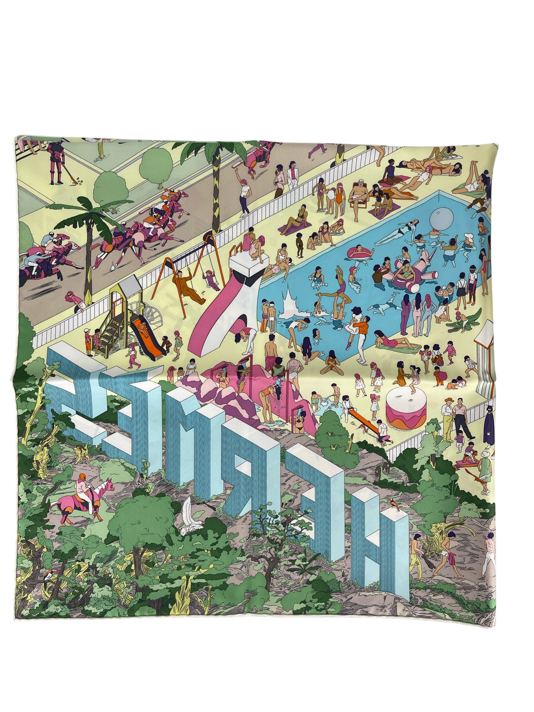 HERMES - Multicolor Silk Carré on the Beach Scarf 90