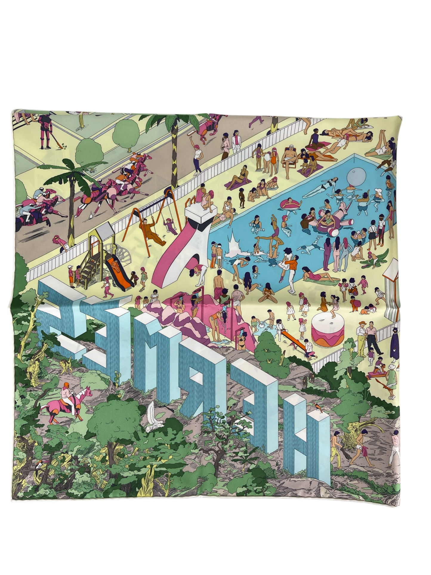 HERMES - Multicolor Silk Carré on the Beach Scarf 90