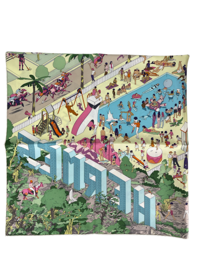 HERMES - Multicolor Silk Carré on the Beach Scarf 90