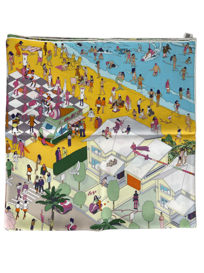 HERMES - Multicolor Silk Carré on the Beach Scarf 90