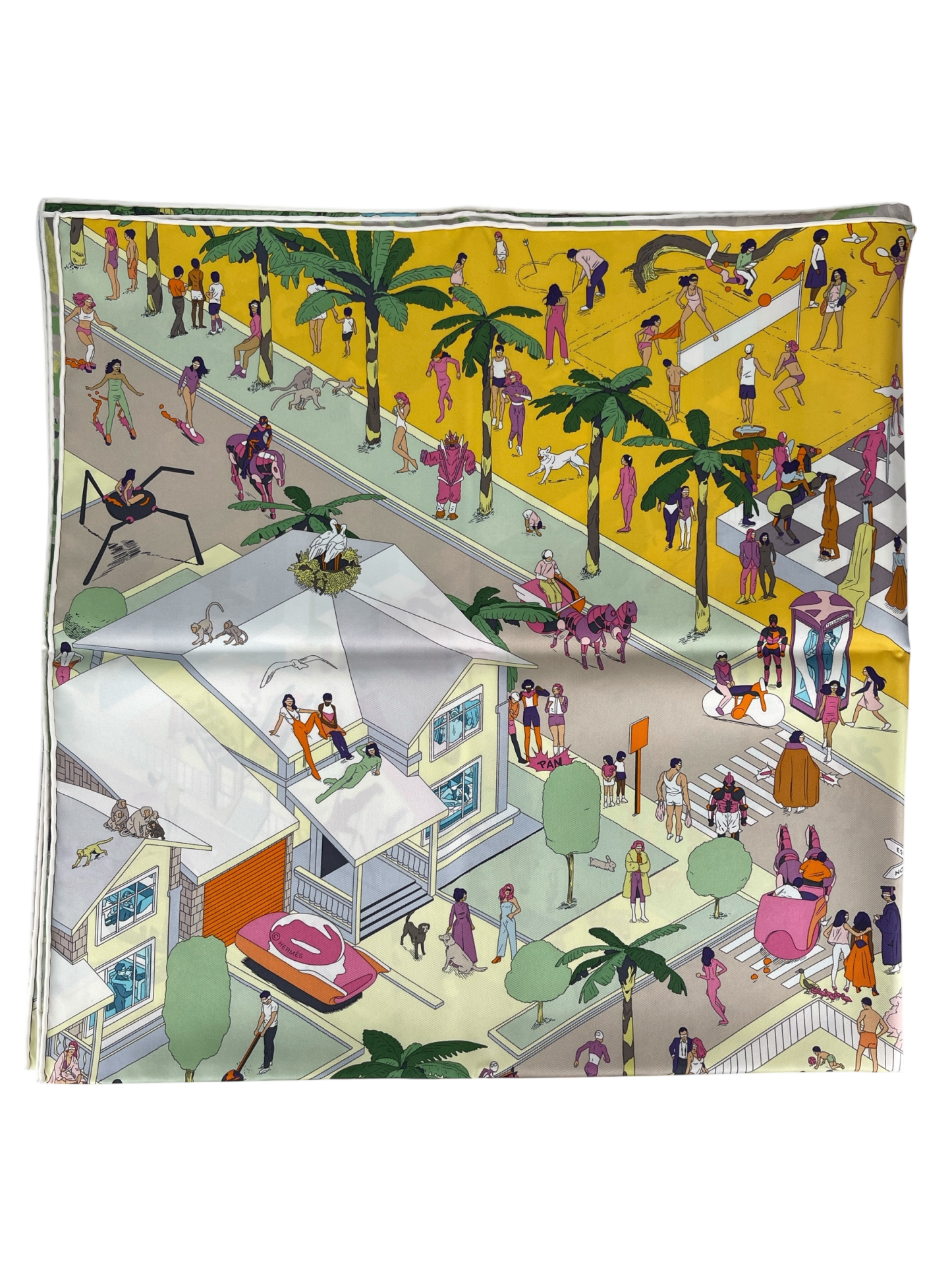 HERMES - Multicolor Silk Carré on the Beach Scarf 90