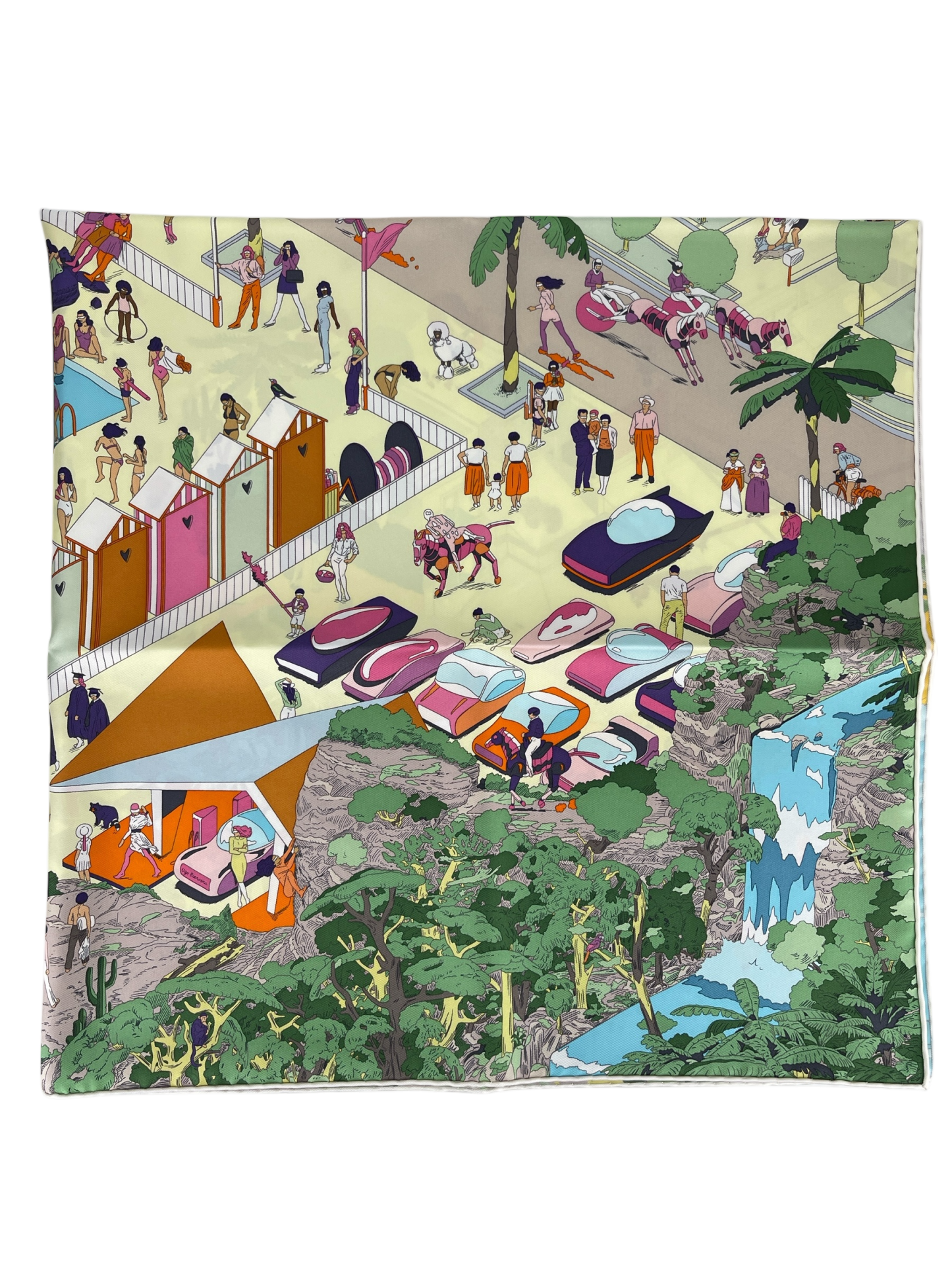 HERMES - Multicolor Silk Carré on the Beach Scarf 90