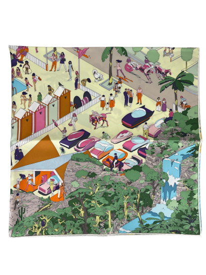 HERMES - Multicolor Silk Carré on the Beach Scarf 90