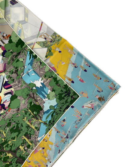 HERMES - Multicolor Silk Carré on the Beach Scarf 90