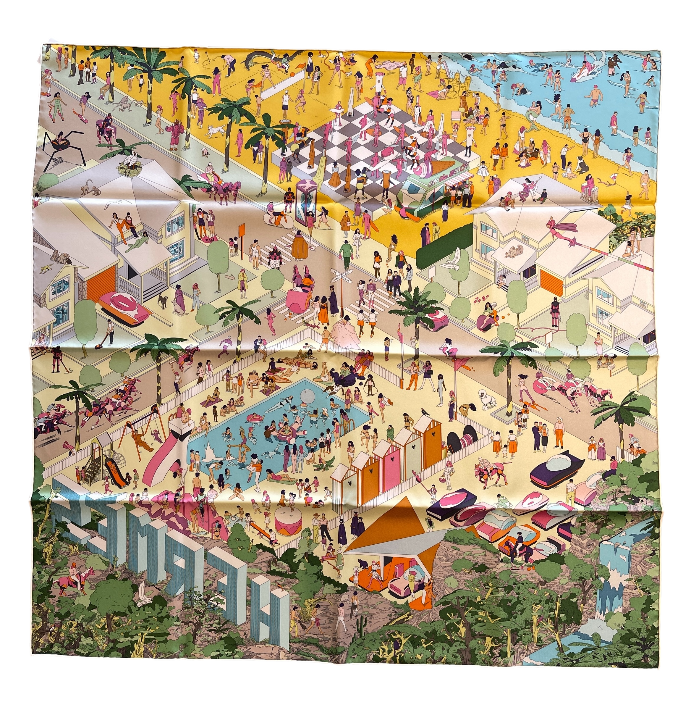 HERMES - Multicolor Silk Carré on the Beach Scarf 90