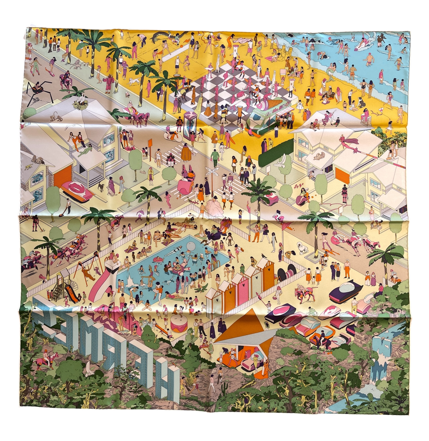 HERMES - Multicolor Silk Carré on the Beach Scarf 90
