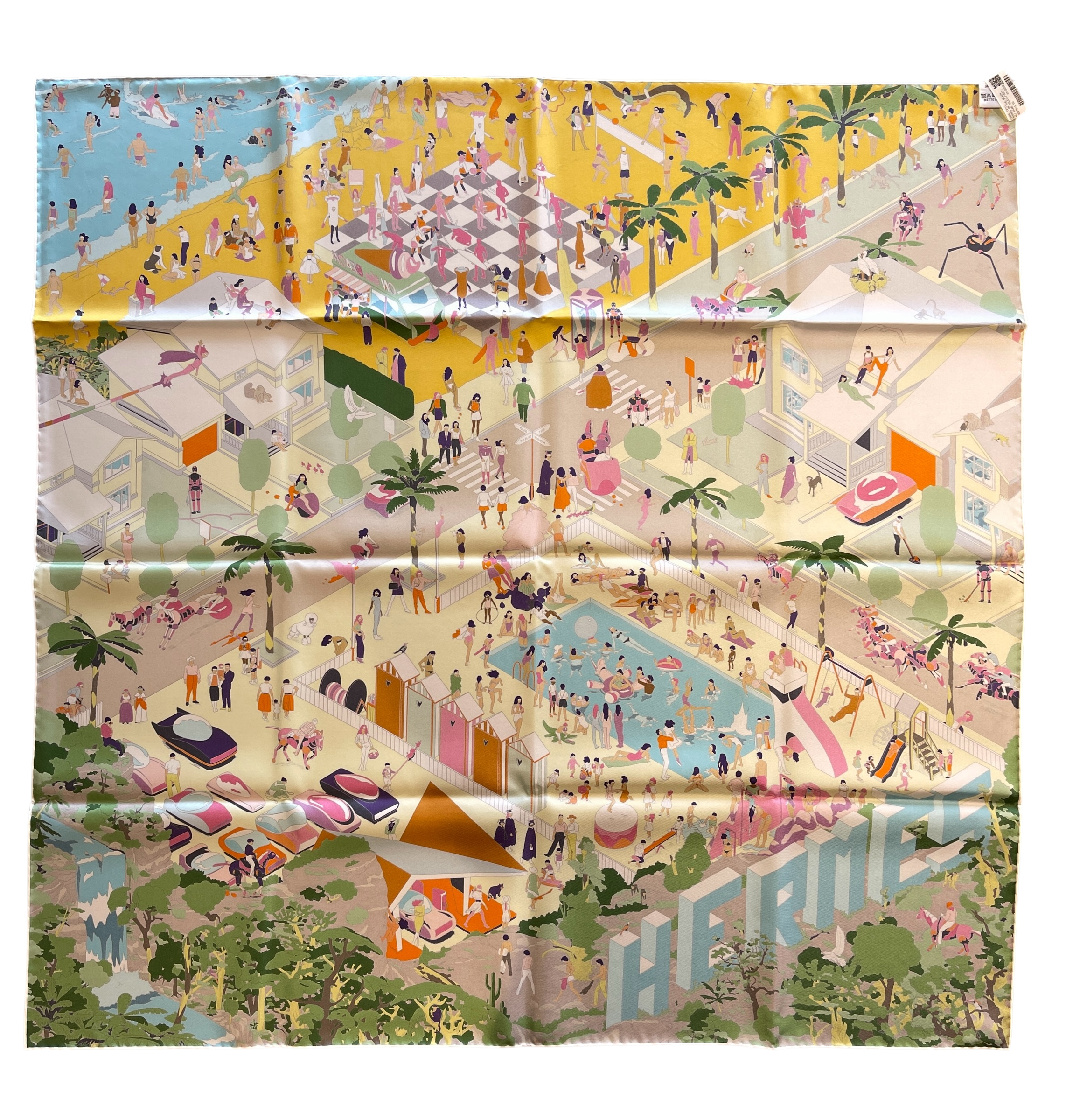 HERMES - Multicolor Silk Carré on the Beach Scarf 90