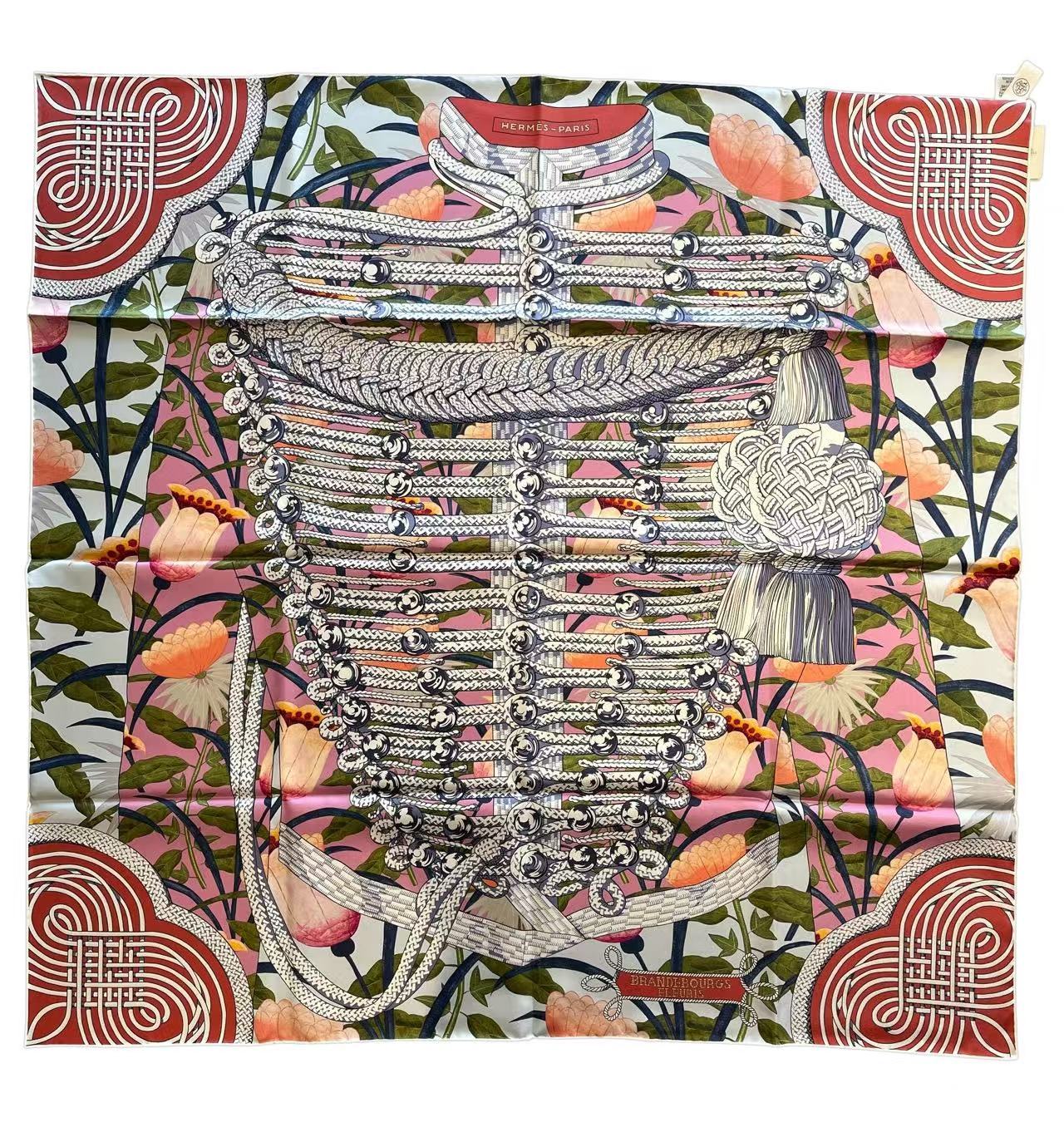 HERMES - Brandebourgs Fleuris double face scarf 90