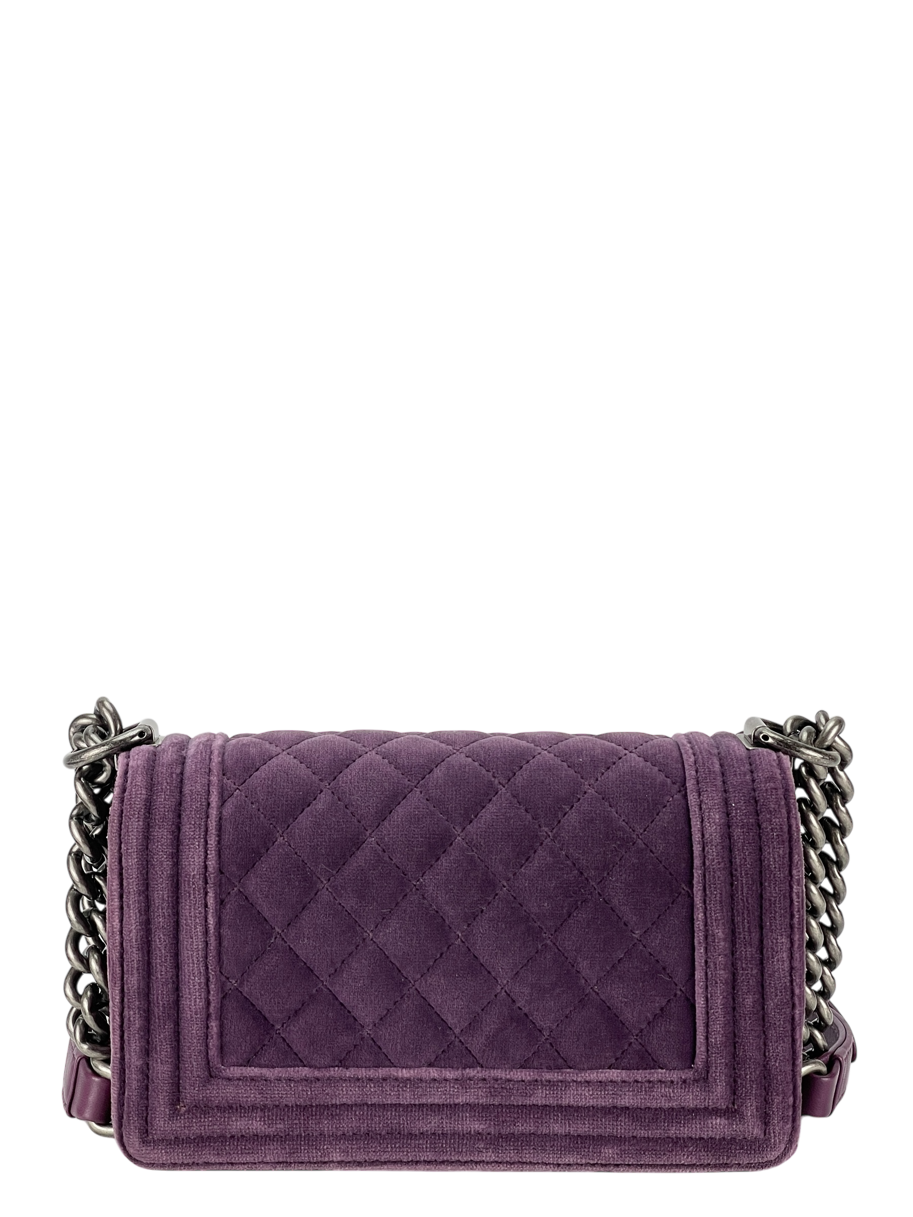 CHANEL -  Small Boy Flap Bag Purple Quilted Velvet Sliver Hardware