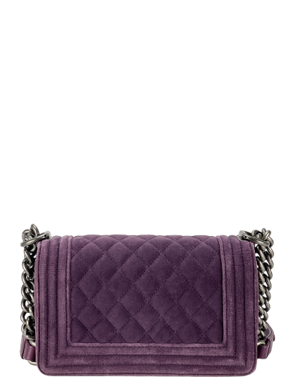 CHANEL -  Small Boy Flap Bag Purple Quilted Velvet Sliver Hardware