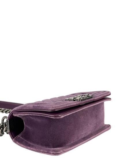 CHANEL -  Small Boy Flap Bag Purple Quilted Velvet Sliver Hardware
