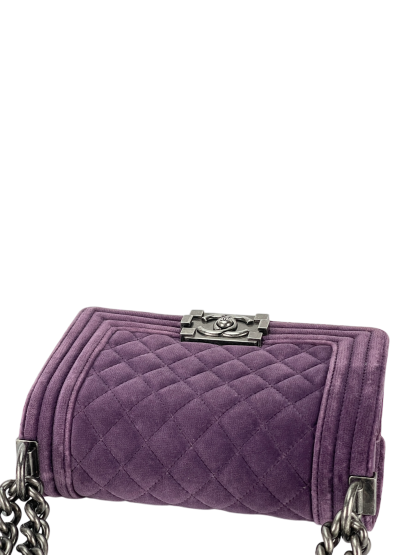 CHANEL -  Small Boy Flap Bag Purple Quilted Velvet Sliver Hardware