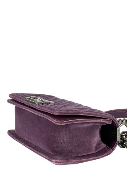 CHANEL -  Small Boy Flap Bag Purple Quilted Velvet Sliver Hardware