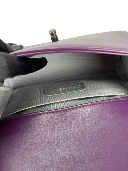 CHANEL -  Small Boy Flap Bag Purple Quilted Velvet Sliver Hardware