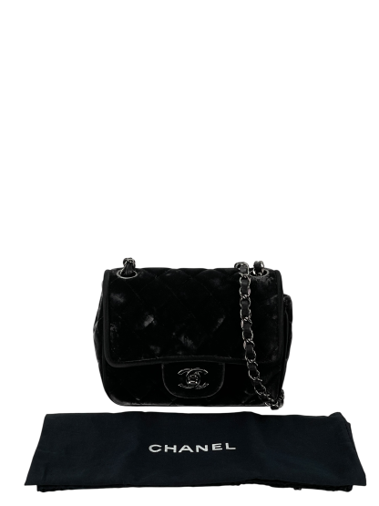 CHANEL - Dark Grey Mini Matlasse 17 Velvet Single Flap Chain Bag Sliver Hardware