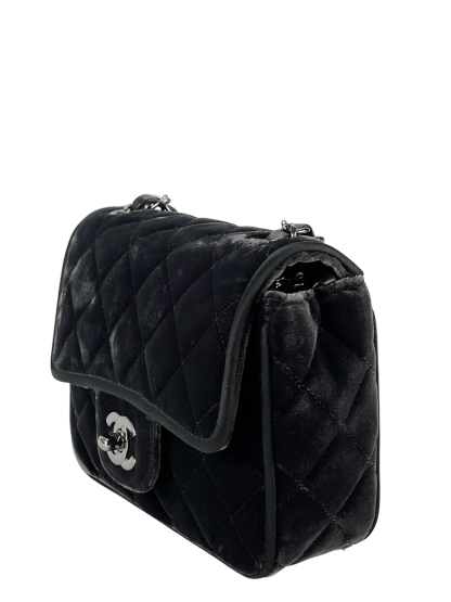 CHANEL - Dark Grey Mini Matlasse 17 Velvet Single Flap Chain Bag Sliver Hardware