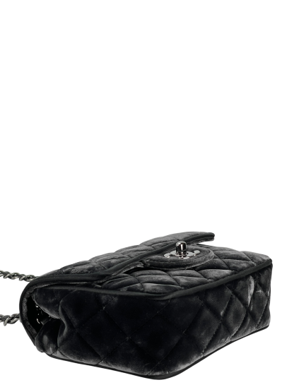 CHANEL - Dark Grey Mini Matlasse 17 Velvet Single Flap Chain Bag Sliver Hardware