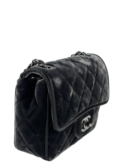CHANEL - Dark Grey Mini Matlasse 17 Velvet Single Flap Chain Bag Sliver Hardware