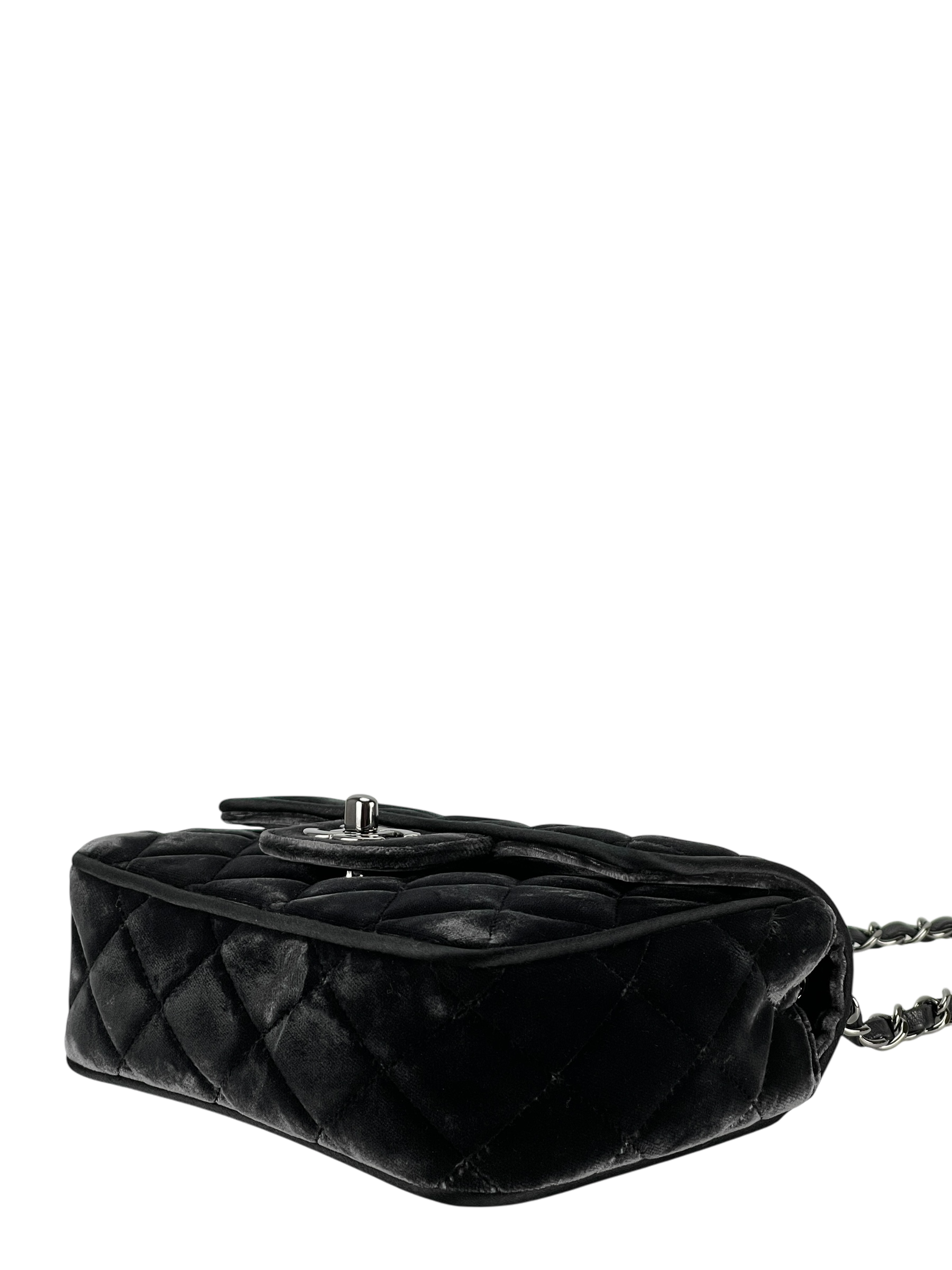 CHANEL - Dark Grey Mini Matlasse 17 Velvet Single Flap Chain Bag Sliver Hardware
