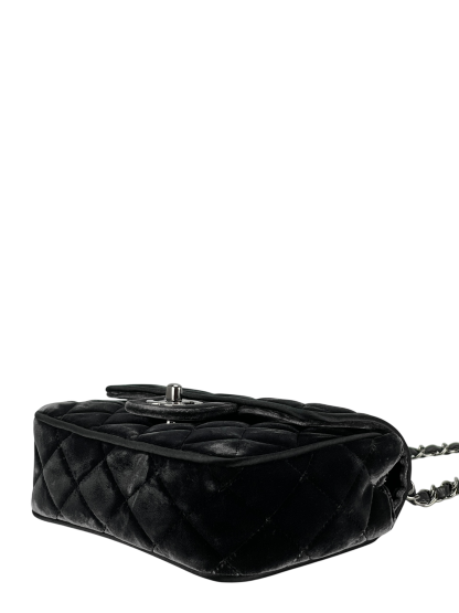 CHANEL - Dark Grey Mini Matlasse 17 Velvet Single Flap Chain Bag Sliver Hardware
