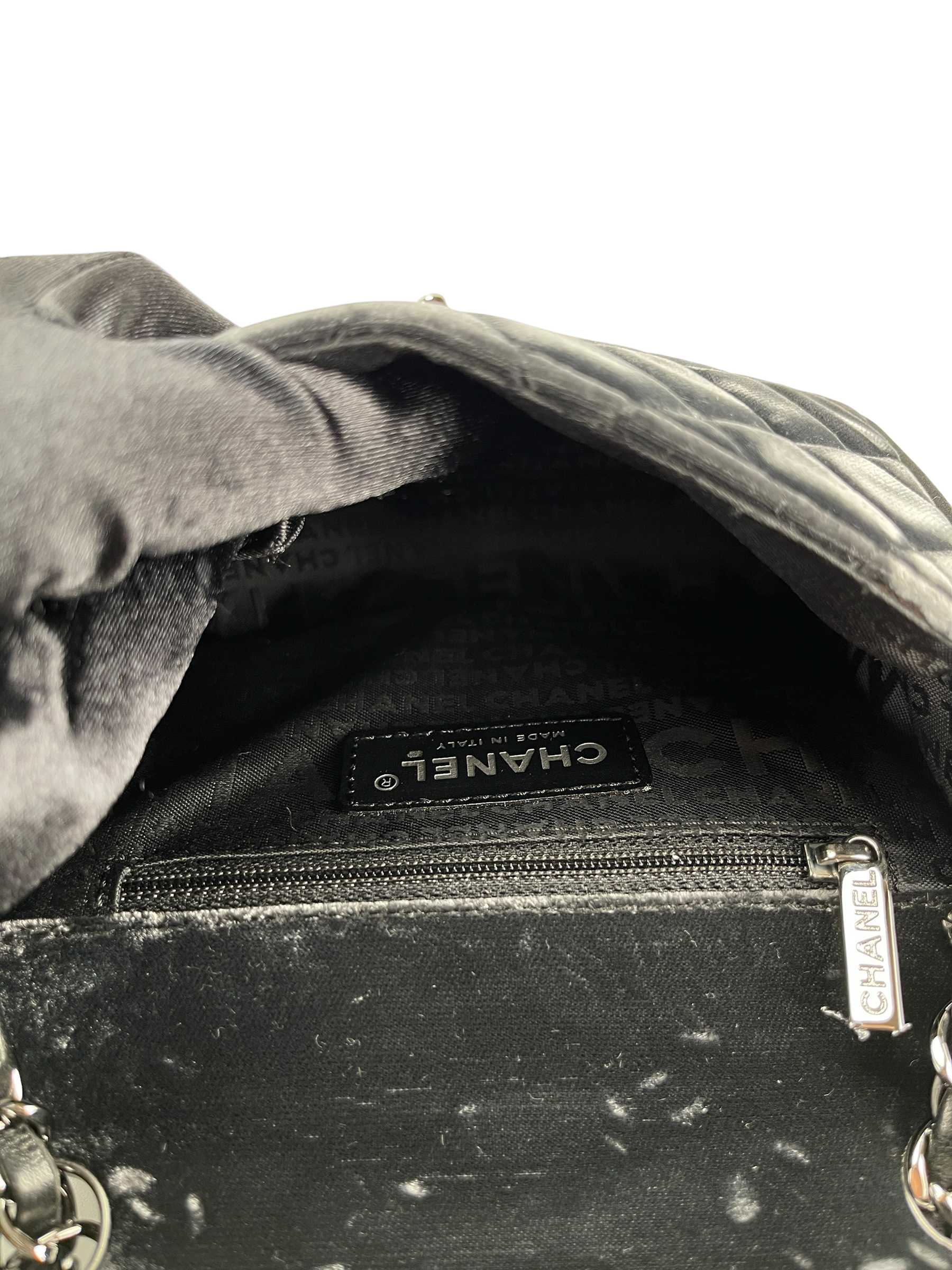 CHANEL - Dark Grey Mini Matlasse 17 Velvet Single Flap Chain Bag Sliver Hardware