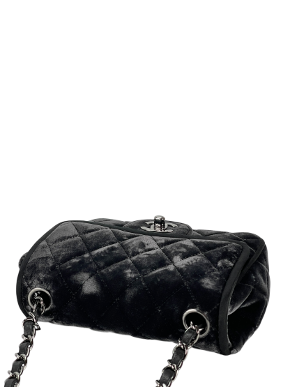 CHANEL - Dark Grey Mini Matlasse 17 Velvet Single Flap Chain Bag Sliver Hardware